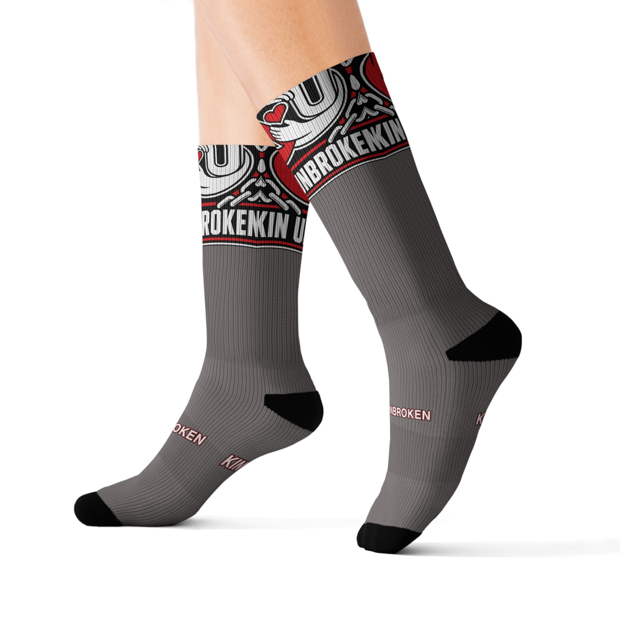 Unbroken K9 Logo Sublimated Crew Socks — Grey Tactical Dog Trainer Socks