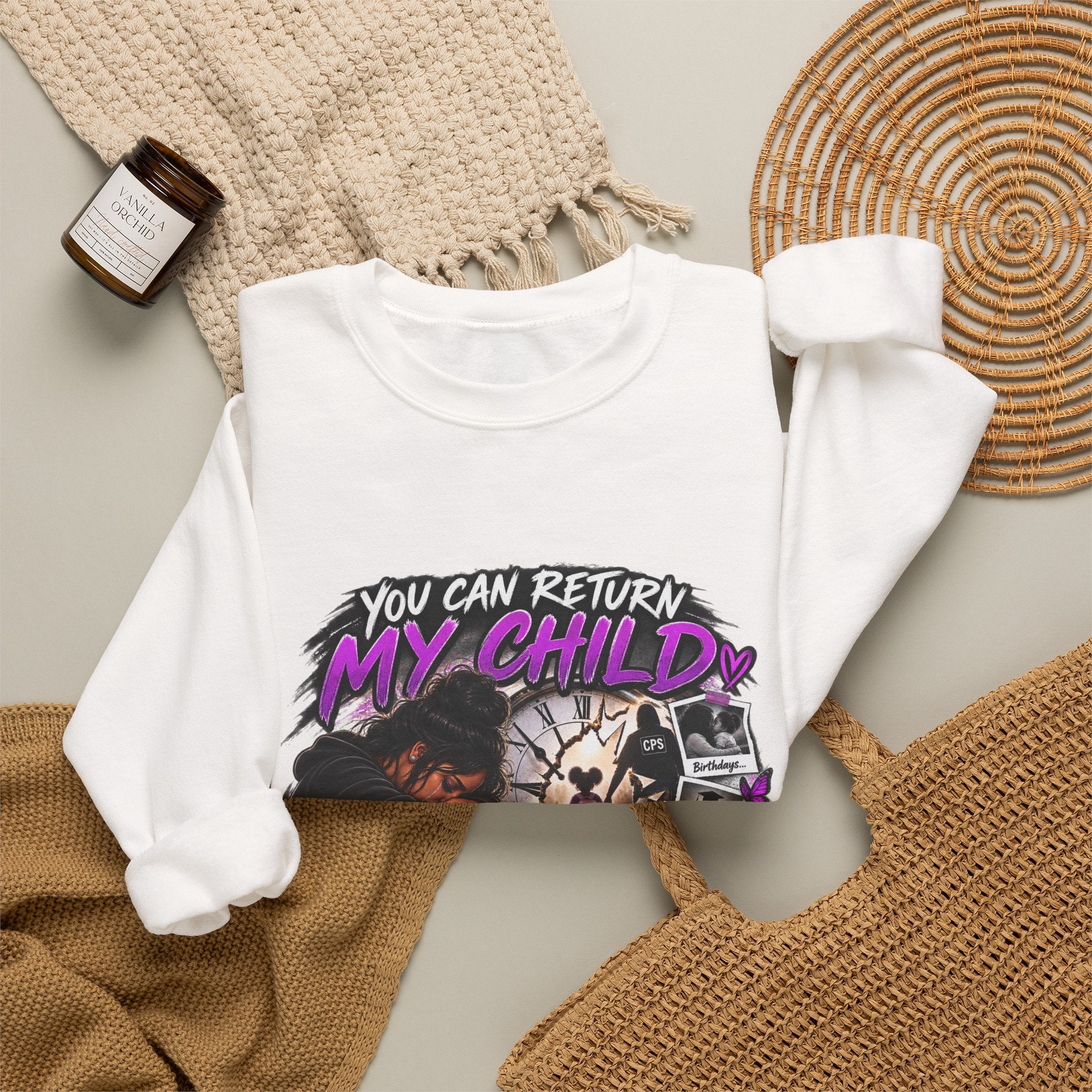 Crewneck Sweatshirt — "You Can Return My Child, You Can't Return The Time We Lost" Memorial Graphic