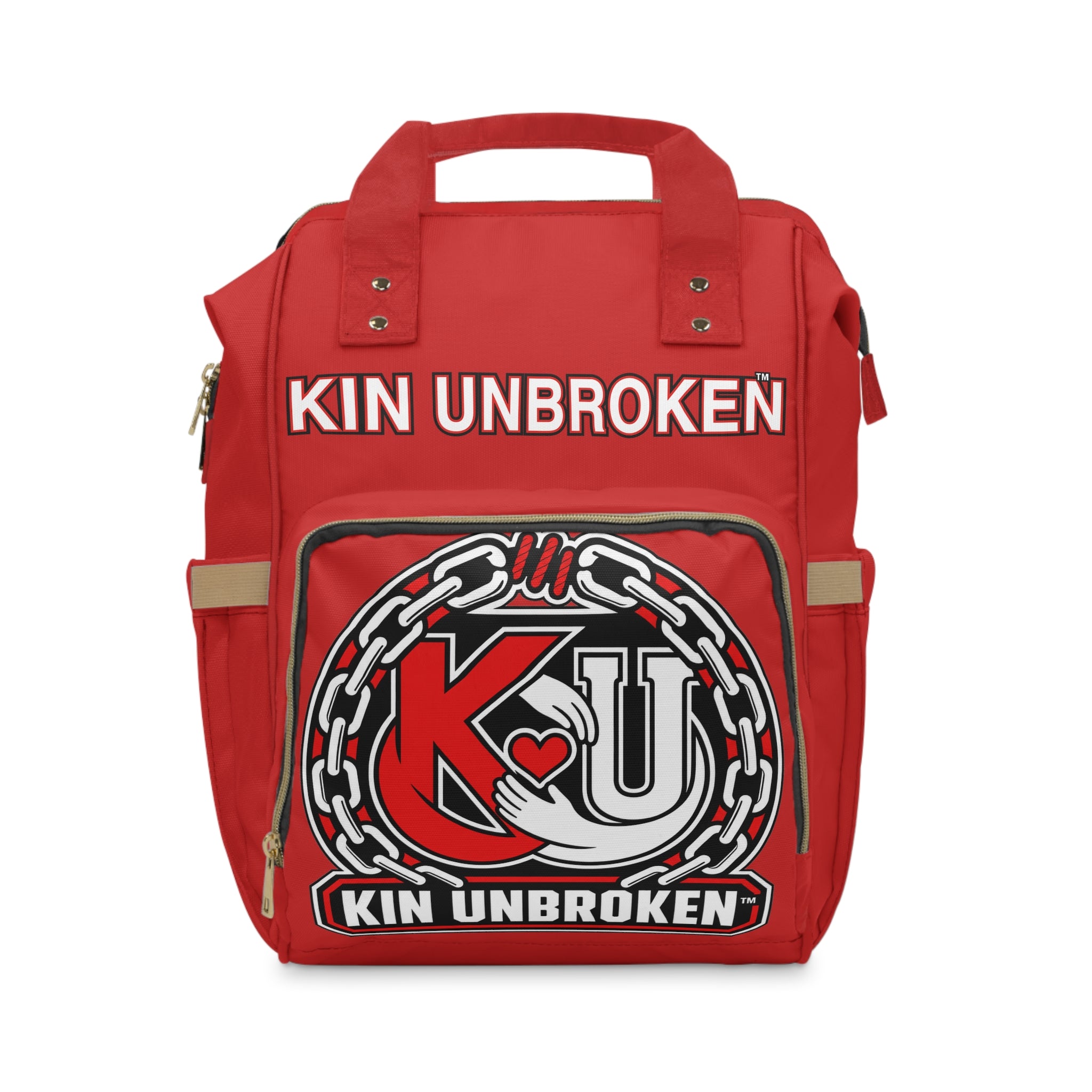 Kin Unbroken Red Diaper Backpack — Multifunctional Baby Bag with Chain Logo