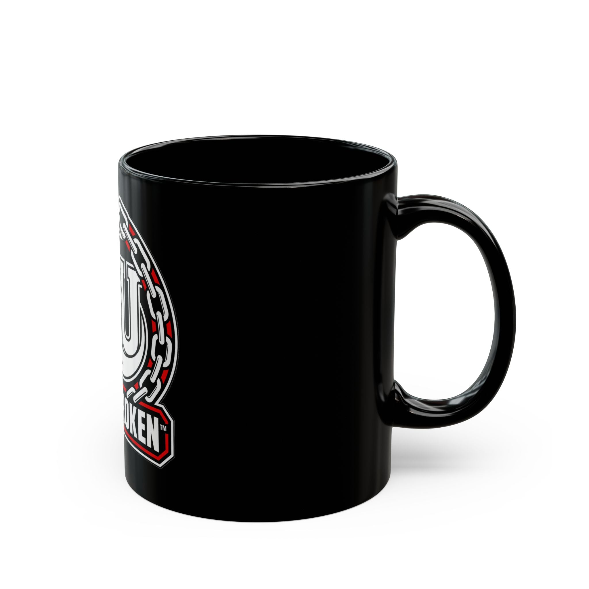 Kin Unbroken Black Mug — 11oz/15oz Coffee Cup with Chain Emblem