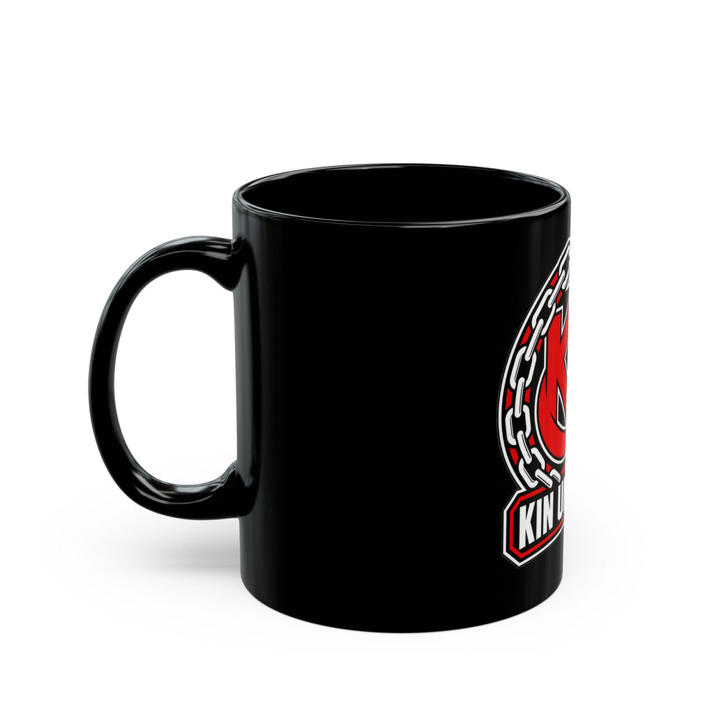 Kin Unbroken Black Mug — 11oz/15oz Coffee Cup with Chain Emblem