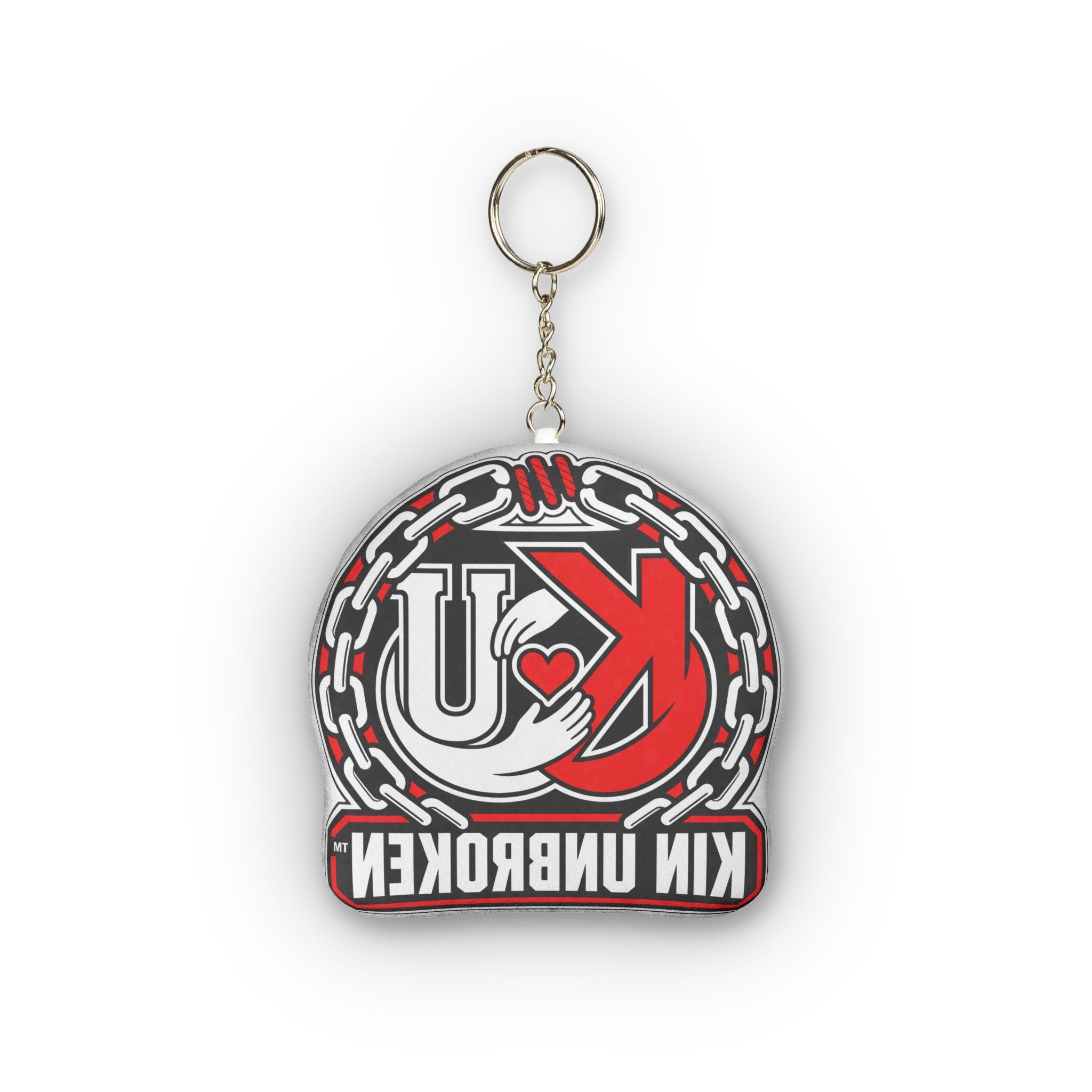 Kin Unbroken Custom Shape Mini Plush Keychain — Heart & Chain Logo Plush Accessory